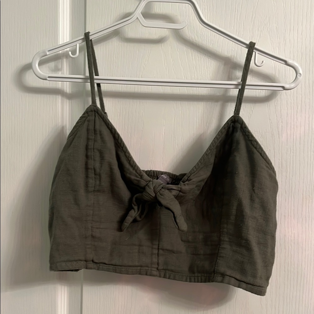 Aerie Olive Green Tie-Front Crop Top